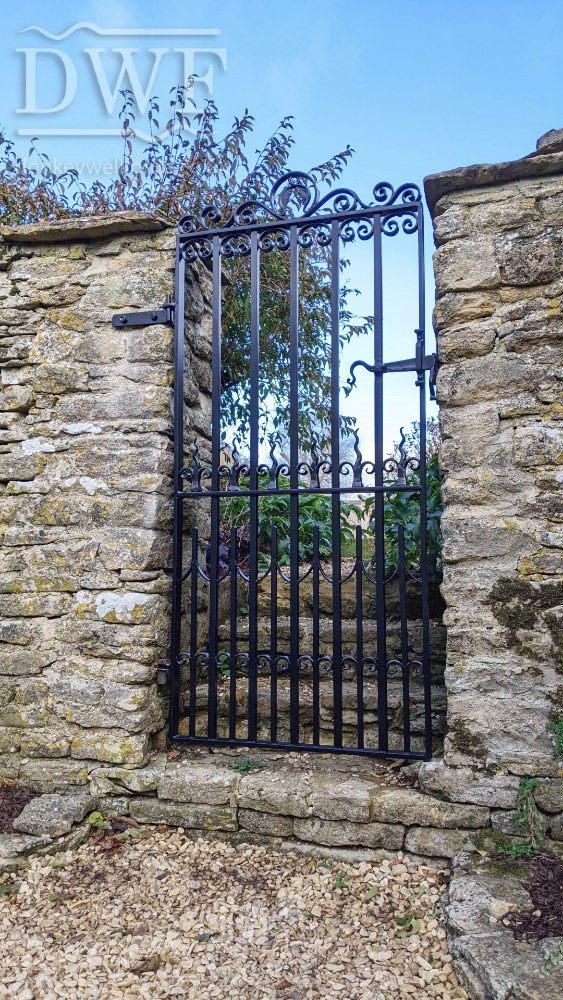 forged-traditional-garden-gate-scrollwork-finials-latch-bars-decorative-ornate-emblem
